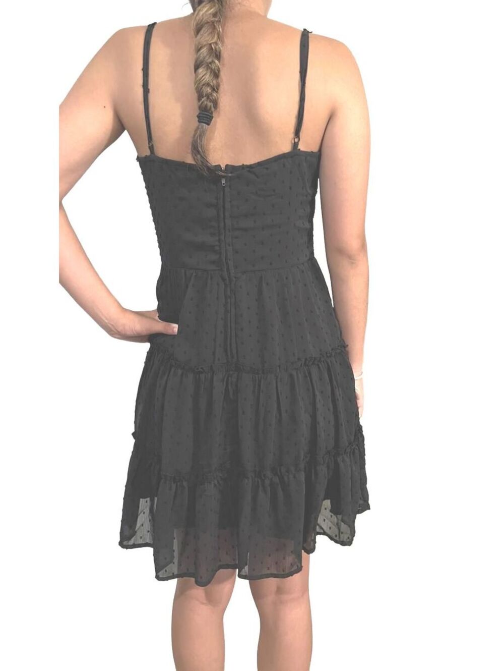 Trixxi Black Swiss Dot Tiered Ruffle Mini Dress Whimsigoth Fairy Coquette Goth M - Picture 2 of 3
